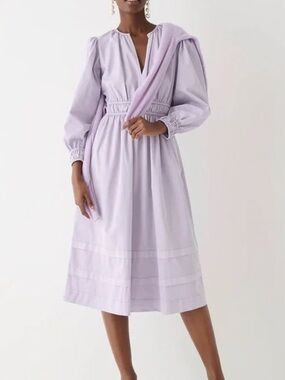 J Crew Long-sleeve smocked-waist Midi Dress Size XS